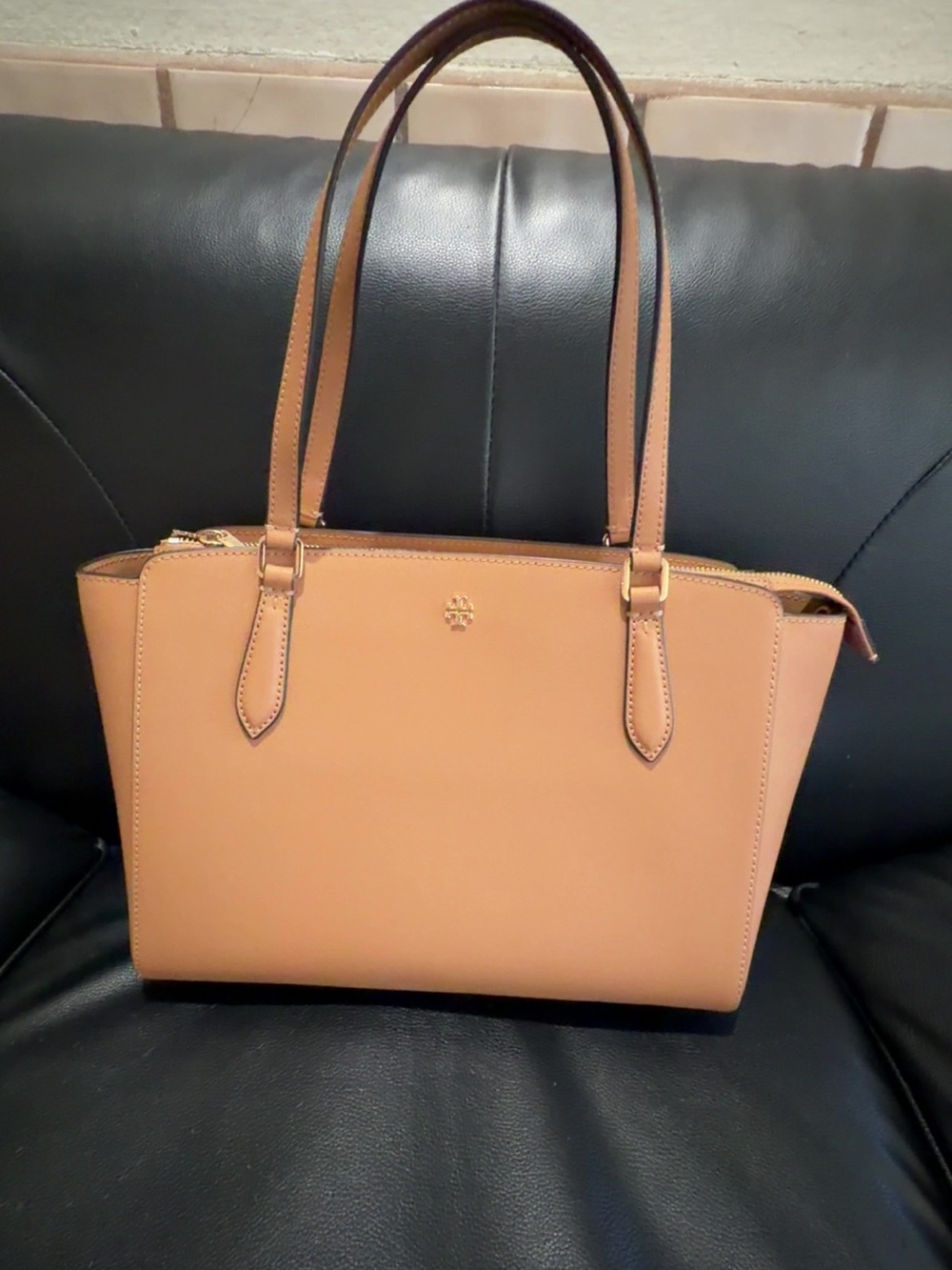 Tory Burch Camel Leather Tote with Gold Logo